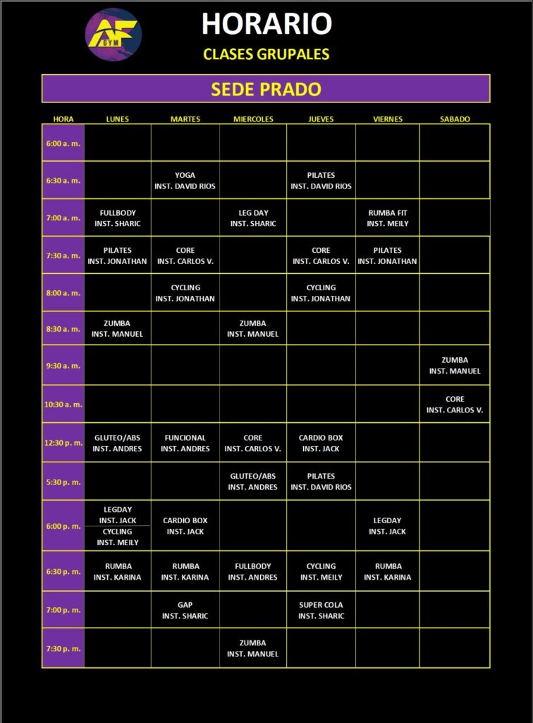 horario clases grupales