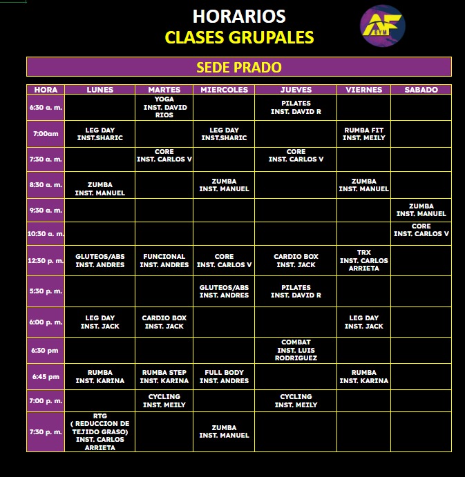 HORARIO CLASES GRUPALES